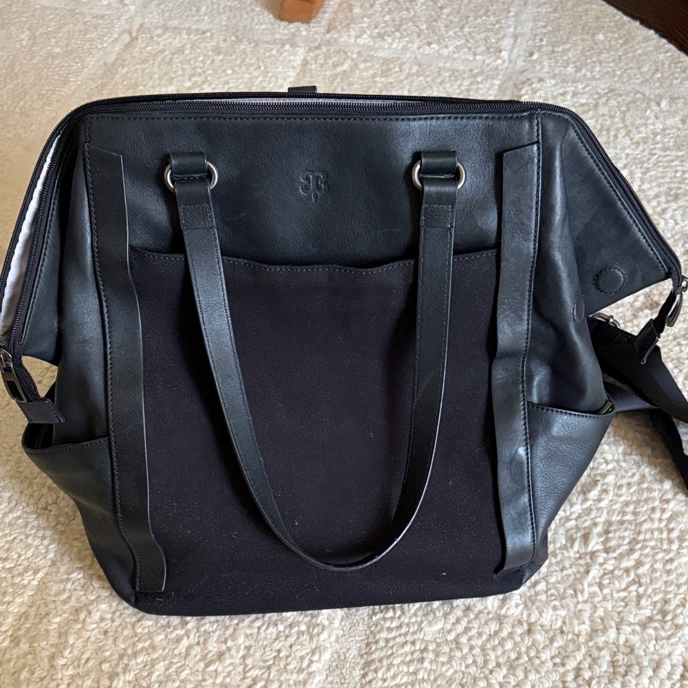 Betabrand Black Leather & Canvas Travel Tote